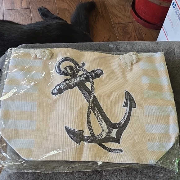 Other - Nautical Anchor Canvas Tote Bag - Cream and Black